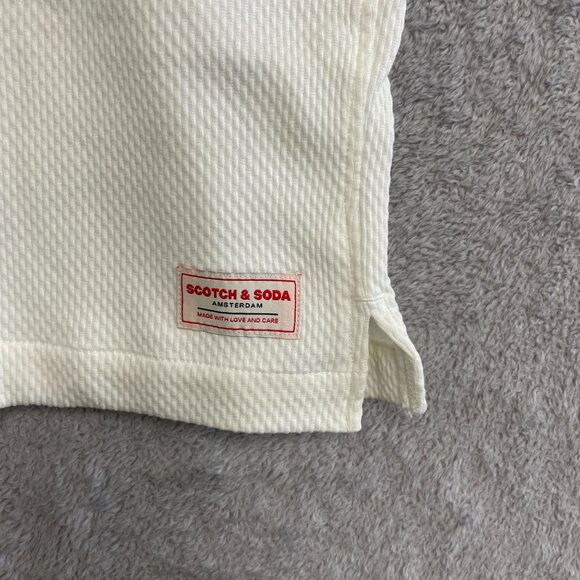 NEW Scotch & Soda Men's XXL White Textured Short Sleeve Button Up Shirt - Picture 8 of 9